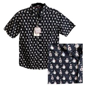 RUGBY CHRISTMAS SHIRT Men's Size M Gnome Navy White Red Holiday Short Sleeve